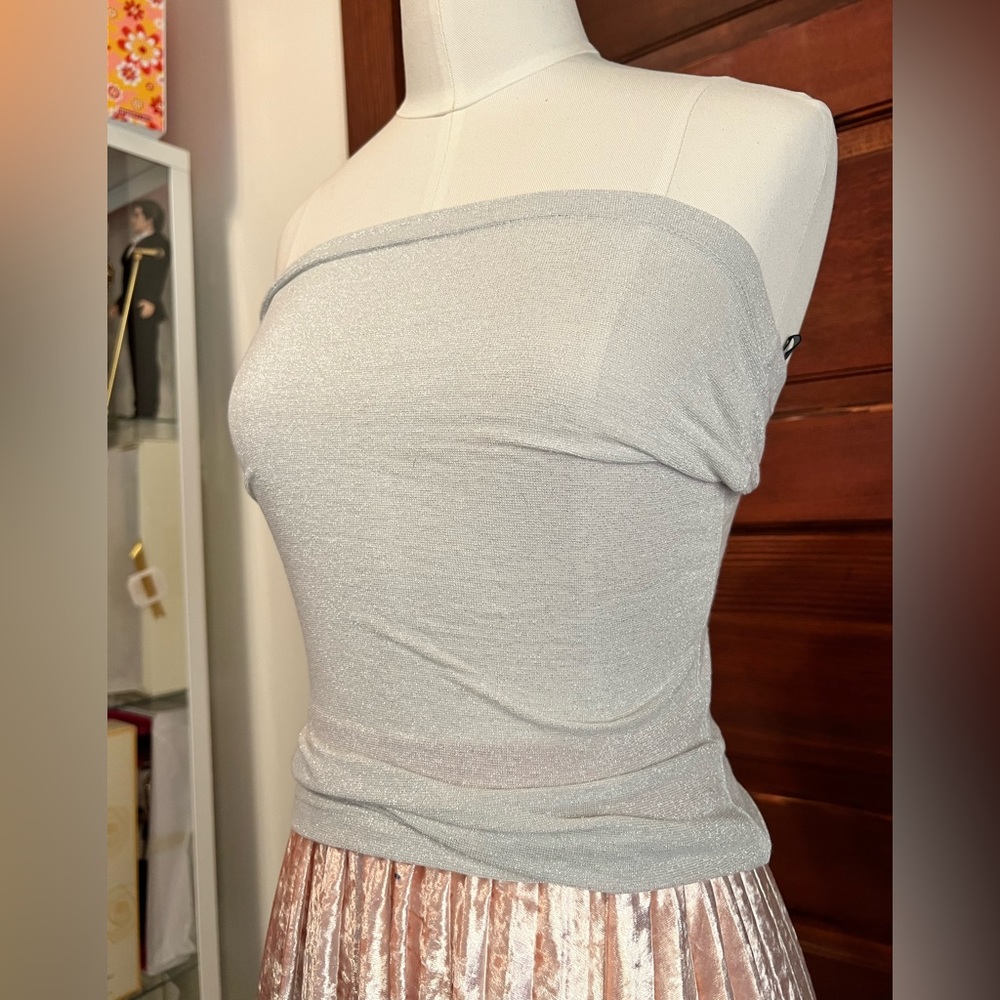 Mango MNG Basics Silver Sparkle Tube Top 90s Y2K Size Small VTG